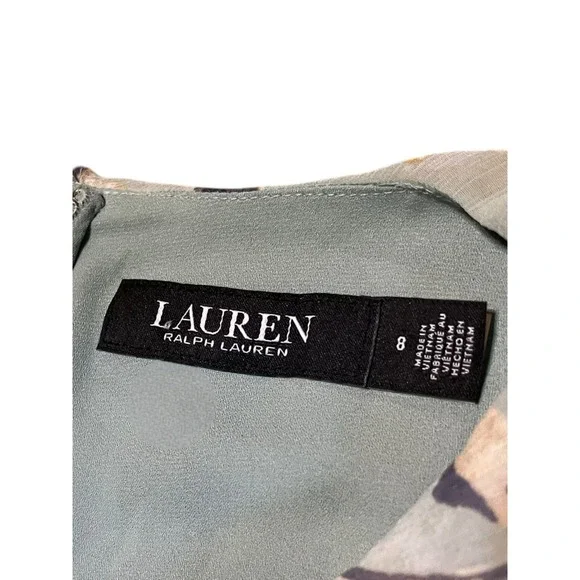 Lauren Ralph Lauren Floral Ruffle Georgette Dress Black Label Sz 8 Green Purple - Picture 8 of 10